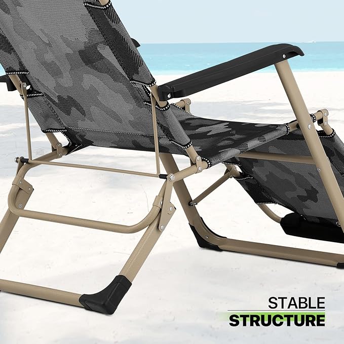 Magshion Folding Patio Chairs Set of 2, Outdoor Lounge Chair with Footrest, Folding Portable Outside Recliner Chair for Backyard, Beach, Camouflage