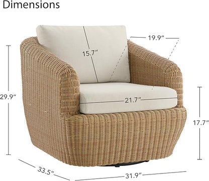CHITA Patio Wicker 360° Swivel Chair with Removable Cushion, Backyard Rattan Chair for Sunrooms, Patios, Decks, Fully Assembled(Beige Cushions with Light Brown Wicker)