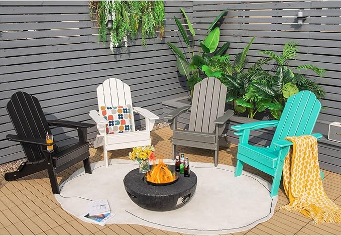 Giantex Adirondack Chair Outdoor Folding Chairs, HDPE Weather Resistant Patio Chair with Built-in Cup Holder Lawn Chair for Patio, Backyard, Balcony, Deck Outside Plastic Fire Pit Chair(1, Turquoise)