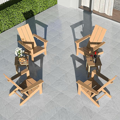 6 Pieces Adirondack Chair Set Outdoor Adirondack Chair Plastic HDPE All-Weather Adirondack Chairs Outdoor Fire Pit Chairs with Table for Deck Patio Garden（Brown）