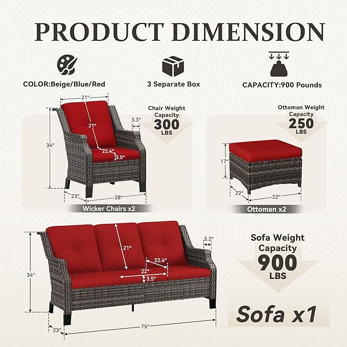 Patio Furniture Set 5 Pieces, Outdoor Wicker Furniture with Coffee Table and Side Table, Modern Rattan Patio Chairs Conversation Sets with Sofa for Garden, Terrace, Porch, Balconies, Lawns