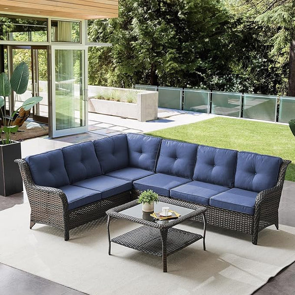 Belord Patio Furniture Set 6 Seats, Oversized Outdoor Sectional Couch, Two 3-Seater Sofas with Coffee Table - Photo 1