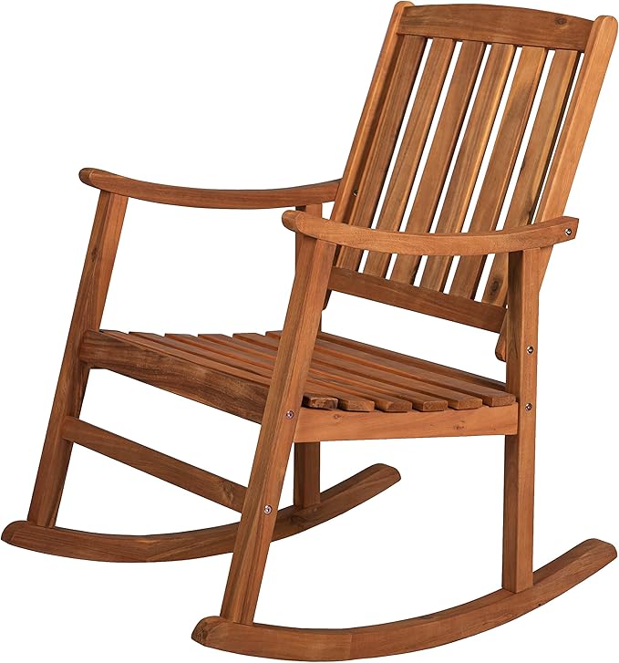 Eyely KCR102A Winnie Classic Slat-Back 300-Lbs Support Acacia Wood Patio Outdoor Rocking Chair for Garden, Lawn, Backyard, Pool, Deck, Beach, Firepit, Teak
