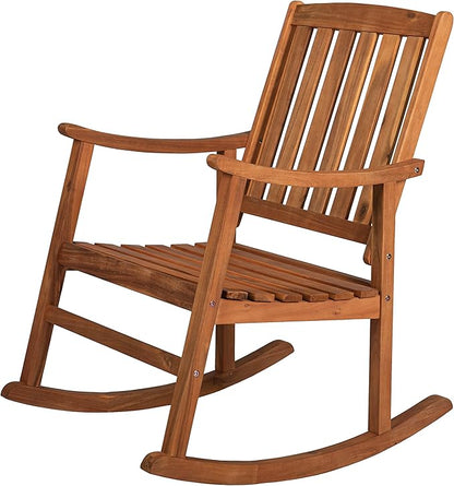 Eyely KCR102A Winnie Classic Slat-Back 300-Lbs Support Acacia Wood Patio Outdoor Rocking Chair for Garden, Lawn, Backyard, Pool, Deck, Beach, Firepit, Teak