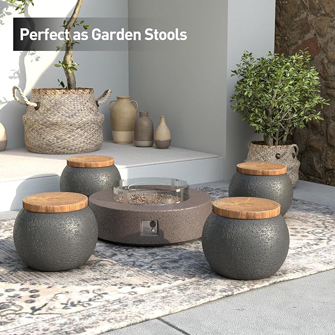 SUNBURY Outdoor Side Table Set of 2, 14" W Outdoor End Accent Side Table, Patio Decorative Garden Stool Wooden-Look Top for Livingroom, Garden, Backyard