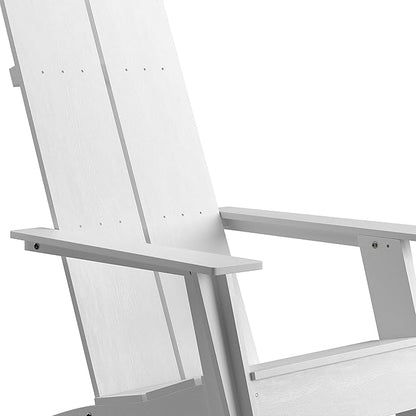 Flash Furniture Sawyer Modern Commercial 2-Slat Back Adirondack Chair - White Commercial All-Weather Poly Resin Lounge Chair