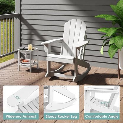 IVY&LANE Adirondack Rocking Chair | Porch-Rocker | HDPE Plastic | Weatherproof | White | for Outdoor Patio Deck Backyard