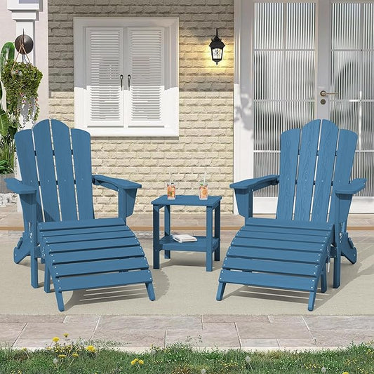 KINGYES Folding HDPE Adirondack Chairs Ottoman
