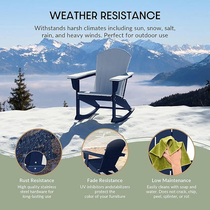 WestinTrends Malibu Outdoor Patio Porch Rocking Adirondack Chair (Set of 4), Navy Blue