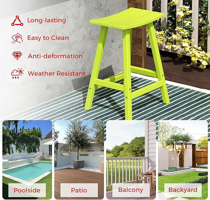 Costaelm All-Weather Bar Stools Set of 3, 24" Height Outdoor Bar Stools, Adirondack Poly Patio Bar Stool for Patio, Deck, Kitchen Counter and Garden, Lime