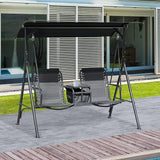 Outsunny 2-Seat Patio Swing Chair, Outdoor Canopy Swing Glider with Pivot Storage Table, Cup Holder, Adjustable Shade - Photo 2