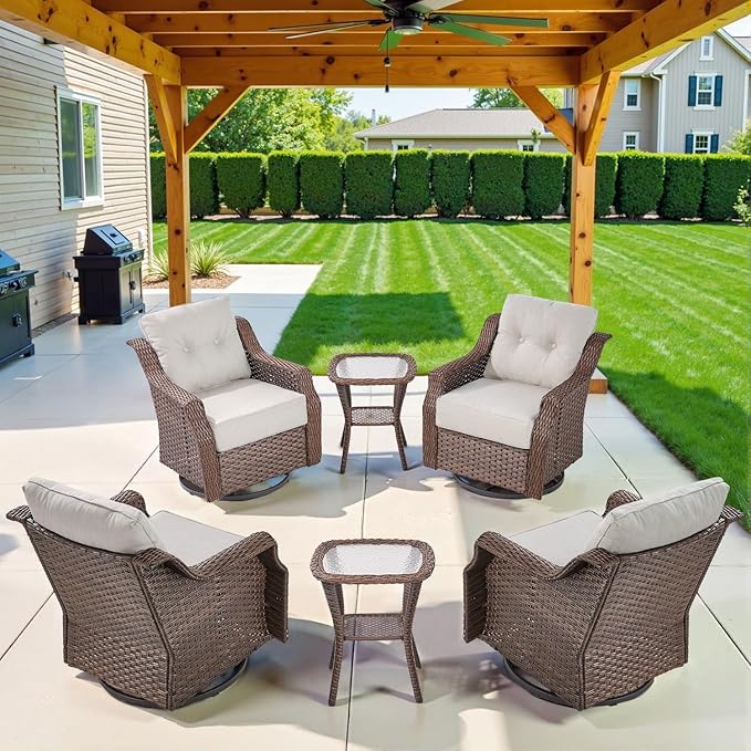 Belord Luxury 6-inch Thick Cushion Patio Furniture Set - Outdoor Swivel Rocker Glider Chairs Set of 4 with Glass Top - Photo 1