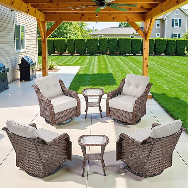 Belord Luxury 6-inch Thick Cushion Patio Furniture Set - Outdoor Swivel Rocker Glider Chairs Set of 4 with Glass Top - Photo 1