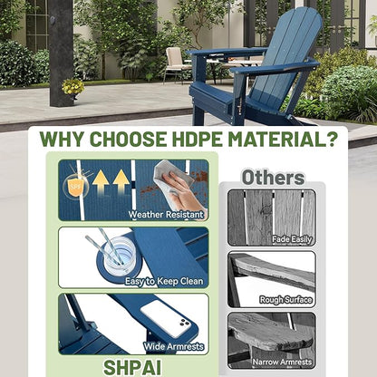 Adirondack Chair, Plastic Adirondack Chairs, HDPE Adirondack Chair, Folding Adirondack Chairs,Outdoor Chairs with Cup Holder for Lawn Patio Deck Fire Pit -Dark Blue