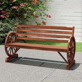 kinbor 55" Wooden Rustic Wagon Wheel Bench, Outdoor Bench Seat, Patio 2-Person Bench with Backrest - Photo 7