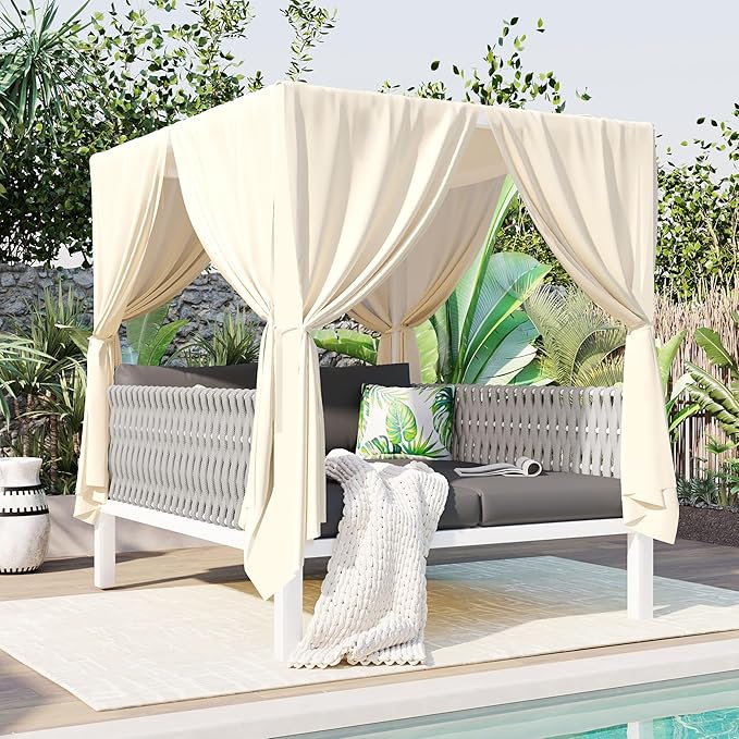 Merax Outdoor Patio Daybed with Soft Cushions and Curtains - Photo 1