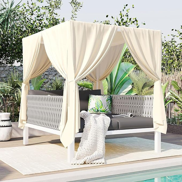 Merax Outdoor Patio Daybed with Soft Cushions and Curtains - Photo 1