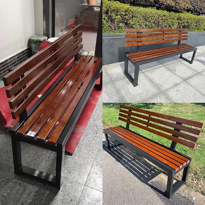 Metal Garden Bench, Outdoor Benches Weatherproof with Cast Iron Frame, Gym Shopping Mall Rest Row Chair for Porch, Patio, Lawn, Balcony, Backyard