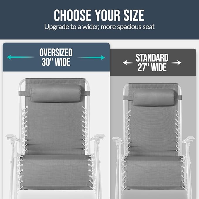 Best Choice Products Set of 2 Extra Wide Adjustable Steel Mesh Zero Gravity Lounge Chair Recliners w/Pillows and Cup Holder Trays - Ice Gray/White