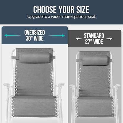 Best Choice Products Set of 2 Extra Wide Adjustable Steel Mesh Zero Gravity Lounge Chair Recliners w/Pillows and Cup Holder Trays - Ice Gray/White