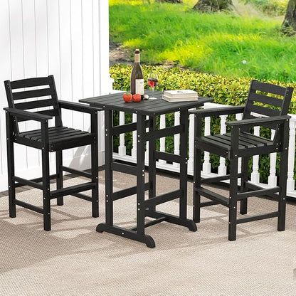 Giantex 29” Bar Stools Set of 2, HDPE Barstools w/Back, Armrests & Footrests, Max Load 330Lbs, Counter Height Bar Stools, Adirondack Chair for Patio Balcony Outdoor Bistro Set, Black