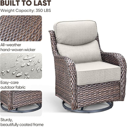 Swivel Patio Chairs sofa Set of 4 with 6" Thick Cushion - Wicker Outdoor Swivel Rocker Patio Chair ,Sofa/Glass coffee table, High Back Comfortable Outdoor Glider Chairs - Brown Wicker | Beige Cushions