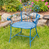 Zaer Ltd. Vintage Style Metal Patio Furniture with Heart Design Accents, Outdoor/Indoor Decor (Vintage Blue, Arm Chair) - Photo 1