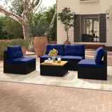 Tangkula 5 Piece Rattan Sofa Set, Outdoor Wicker Furniture Set w/Seat & Back Cushions, Square Coffee Table - Photo 2