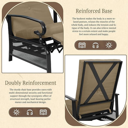 Oakcloud Adjustable Outdoor Lounge Chair Metal Patio Relaxing Recliner Chair Set with Bistro Table and Removable Cushions(Brown)
