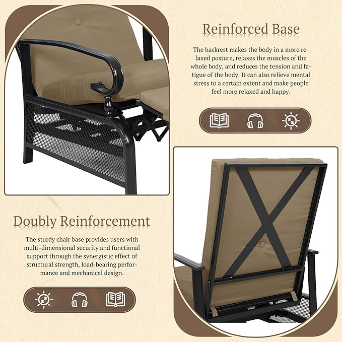 Oakcloud Adjustable Outdoor Lounge Chair Metal Patio Relaxing Recliner Chair with Removable Cushions(Brown) - Photo 6