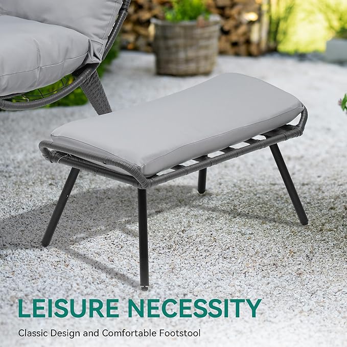 YITAHOME Egg Chair with Ottoman Outdoor Egg Lounge Chair with Cushion Wicker Chair PE Rattan Chair Footrest Included for Patio, Garden, Backyard, Porch, Gray