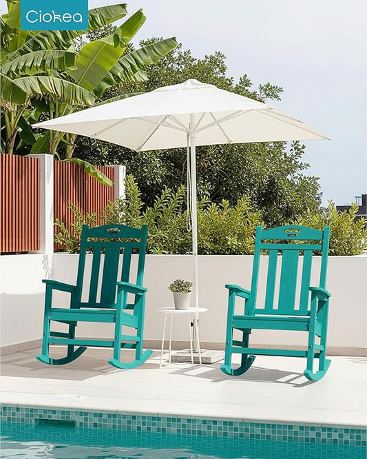 Ciokea Oversized Outdoor Rocking Chair, 380lbs Heavy-Duty Large Patio Rocker, Weather Resistant & Anti-Fade Porch Chair, High Back Cozy Rocking Chair for Outside, Fire Pit, Deck, Garden, Aruba Blue