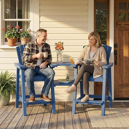 GLANC Tall Adirondack Chairs Set of 2, All Weather Resistant HDPE Bar Height Balcony Adirondack Chair with Connecting Trays, Upgraded Outdoor Adirondack Barstools for Deck Patio Pool Lawn (Navy Blue)