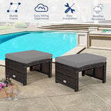Tangkula 2 Pieces Patio Rattan Ottomans, All Weather Outdoor Footstool Footrest Seat with Soft Cushion, Hidden Zipper - Photo 9