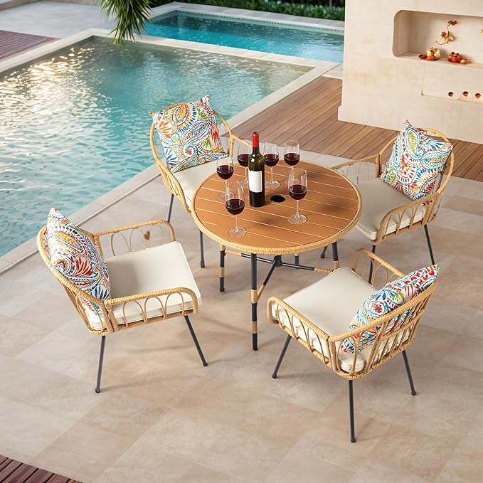 VINGLI 35.4" Round Outdoor Dining Table with Umbrella Hole - Photo 5