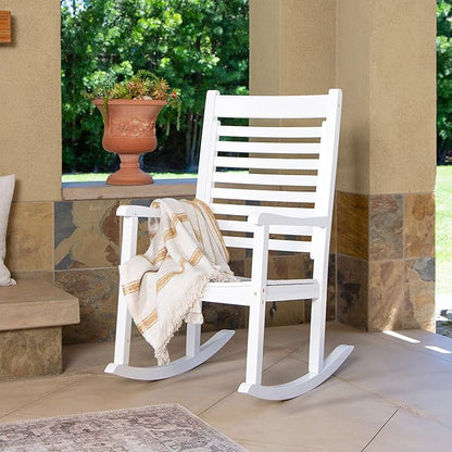 Shine Company Modern Wood Rocking Chair, Ergonomic Wide Seat Porch Rocker, White