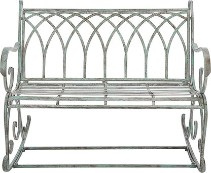 SAFAVIEH Outdoor Collection Ressi Victorian Antique Dark Green Wrought Iron Rock Bench