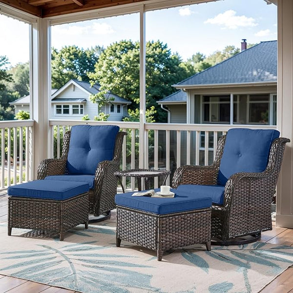 Belord 5 Piece Wicker Patio Furniture Set, Outdoor Swivel Rocker Chairs Set of 2 with Ottomans and Side Table - Photo 1