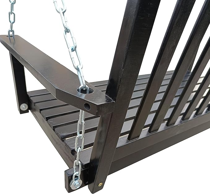 Bellemave Front Porch Swing Wood Hanging Bench with Armrests Outdoor Swing Chair with Chains, for Patio Backyard Poolside Garden Yard Sunroom, Easy to Assemble, Black Wood