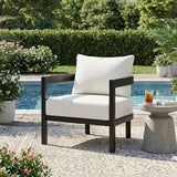 Merax 27.6" Outdoor Curved Patio Accent Chair with All-Weather Coushions, Aluminum Frame Single Lounge for Chair Porch - Photo 1