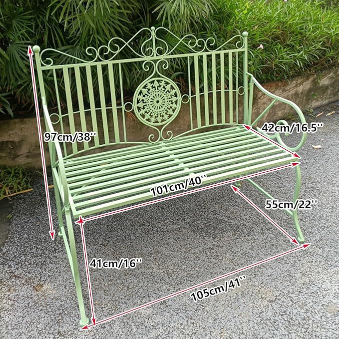 Elegant Metal Garden Bench, Park Benches for Outside Max Load 330 LBS, Vintage Style Outdoor Seating for Patio, Porch, Lawn