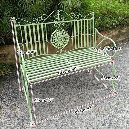 Elegant Metal Garden Bench, Park Benches for Outside Max Load 330 LBS, Vintage Style Outdoor Seating for Patio, Porch, Lawn
