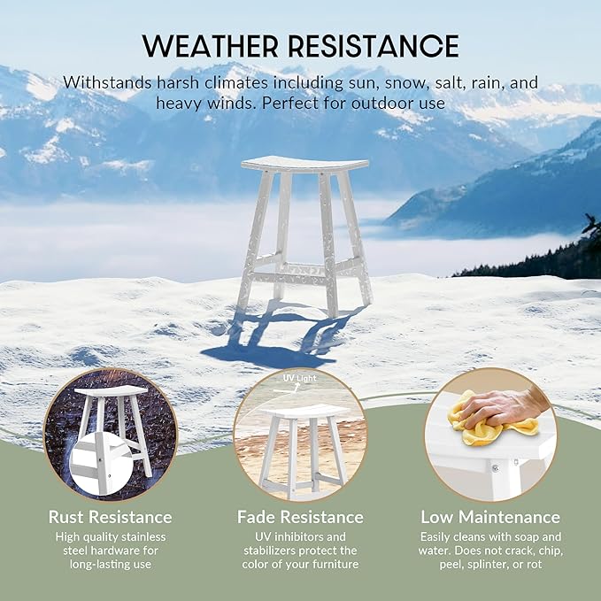 WestinTrends Malibu 2 Piece Set of 24 Height Outdoor/Patio Saddle bar stools, White