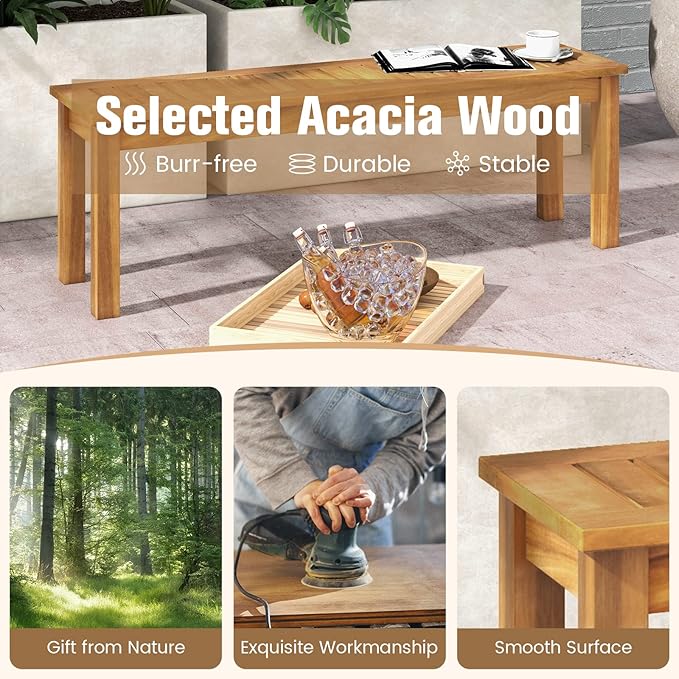 COSTWAY Outdoor Bench, Backless Acacia Wood Narrow Bench for Patio, Park, Garden & Front Porch (2, 52")