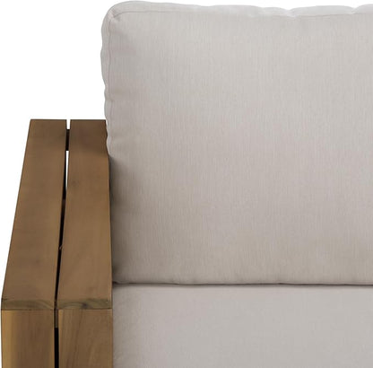 SAFAVIEH Outdoor Patio Furniture Collection - Napoli Oak Brown & Cream Solid Wood 4-Piece Sectional Sofa Set with Coffee Table, Durable Cushions, Modern Outdoor Seating (PAT6806B)