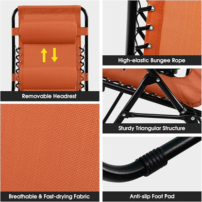 Goplus Zero Gravity Lounge Chairs, 160°Adjustable Folding Recliner w/Pillow and Cup Holder, 350LBS Comfy Outdoor Lounge Chairs for Patio, Lawn, Yard & Camp(Set of 2, Orange)