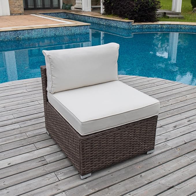 COSIEST Outdoor Furniture Add-on Armless Chair for Expanding Wicker Sectional Sofa Set w Off White Thick Cushions for - Photo 2
