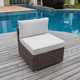 COSIEST Outdoor Furniture Add-on Armless Chair for Expanding Wicker Sectional Sofa Set w Off White Thick Cushions for - Photo 2