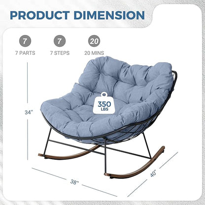 Grand patio Outdoor Rocking Chair, E-Coated Modern Cozy Lounge Rocker Chair with Cushion for Balcony Porch Patio, Light Blue