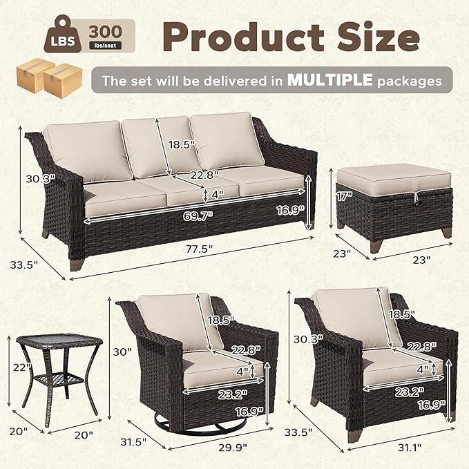 8 Pieces Patio Conversation Furniture Set - 1 Sofa, 2 Ottomans, 2 Armchairs, 2 Swivel Chairs, 1 Side Table - Photo 2